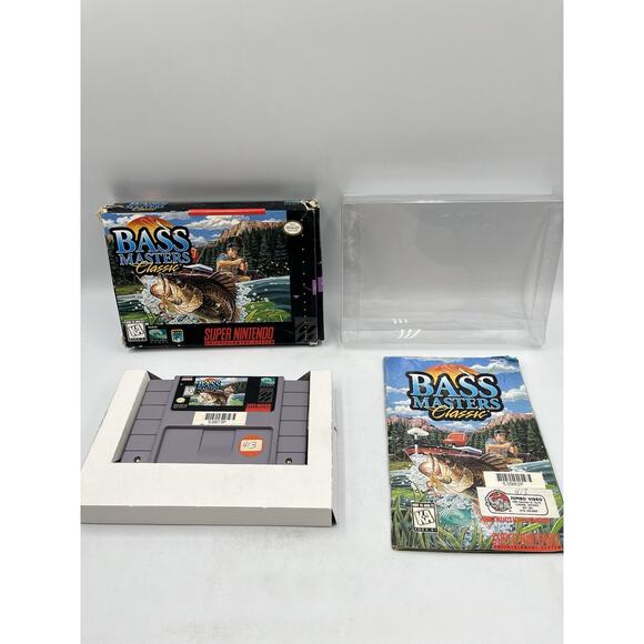 Super Nintendo SNES - Bass Masters Classic - Complete w/ Protector - Picture 1 of 16